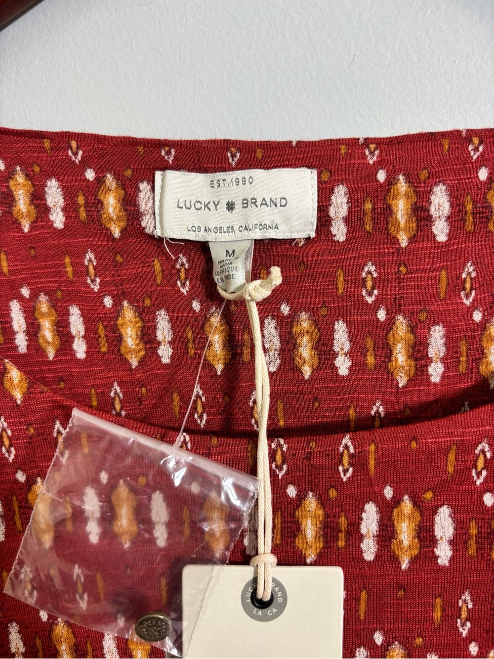 NWT Burnt Orange Top Viscose Lucky Brand Ikat Boho Fall Tunic Flowy M - Picture 5 of 8